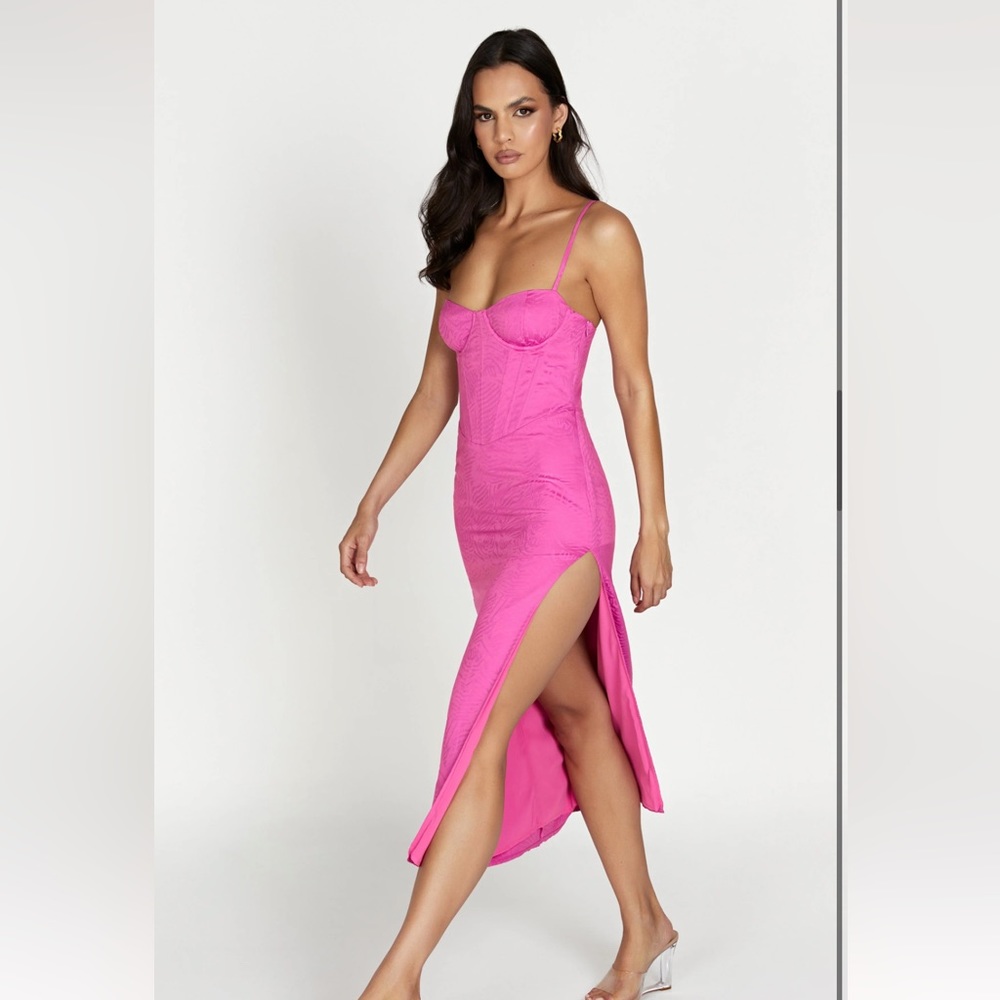 MESHKI hot pink midi dress NWT